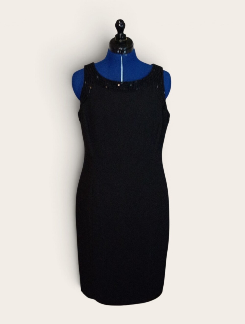 American Living Black Sleeveless Sheath Dress with Beaded Neckline